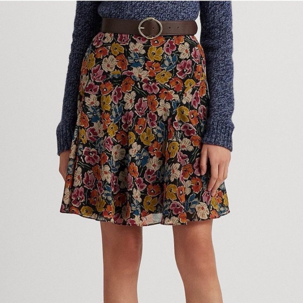 Lauren Ralph Lauren NWT Vibrant Colorful Floral Crinkle Georgette Skirt Size 4